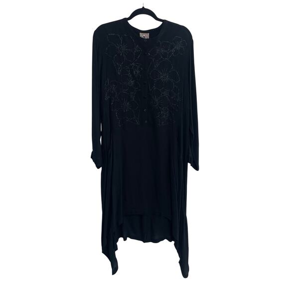 Johnny Was Sequin Floral Print Asymmetric Black Button Up Dress Womens Medium - Picture 1 of 9